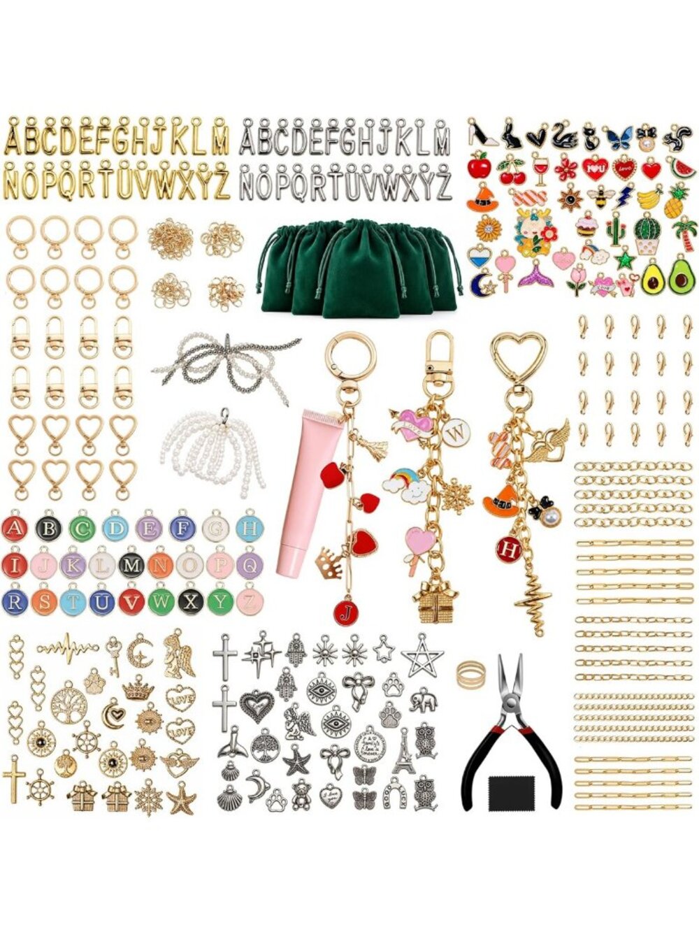 DIY Keychain & Bag Charm Making Kit - 544Pcs Craft Supplies for Creative